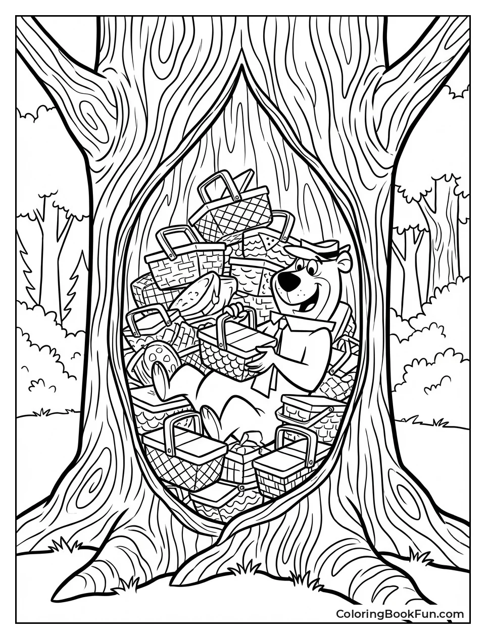 Yogi Hides Baskets in Tree