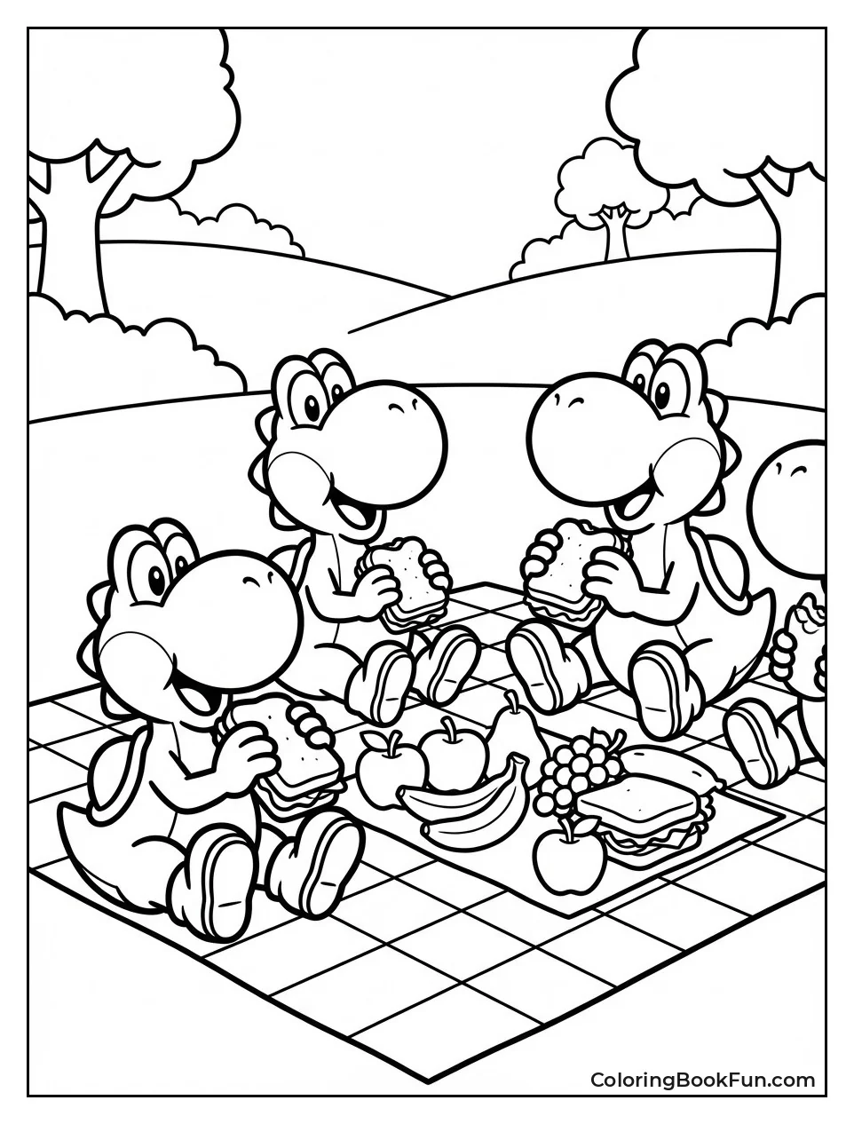 Yoshis Eating Picnic Lunch