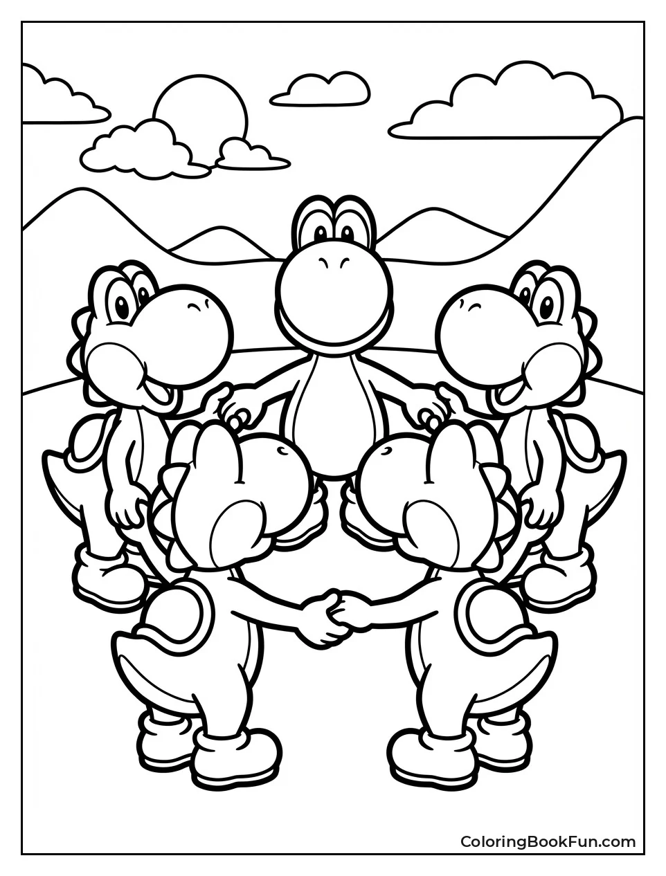 Rainbow Yoshis Holding Hands