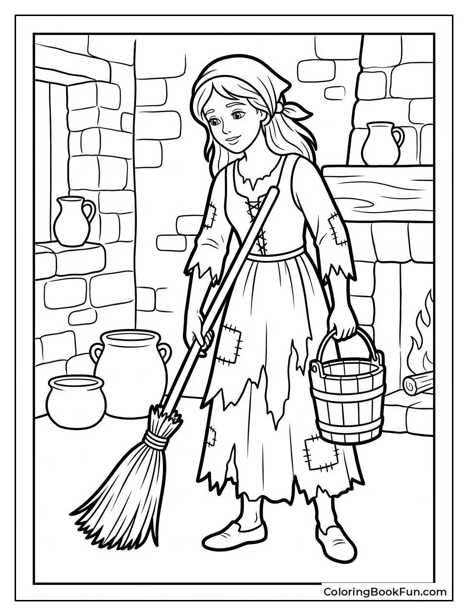 Young Cinderella Holds Broom