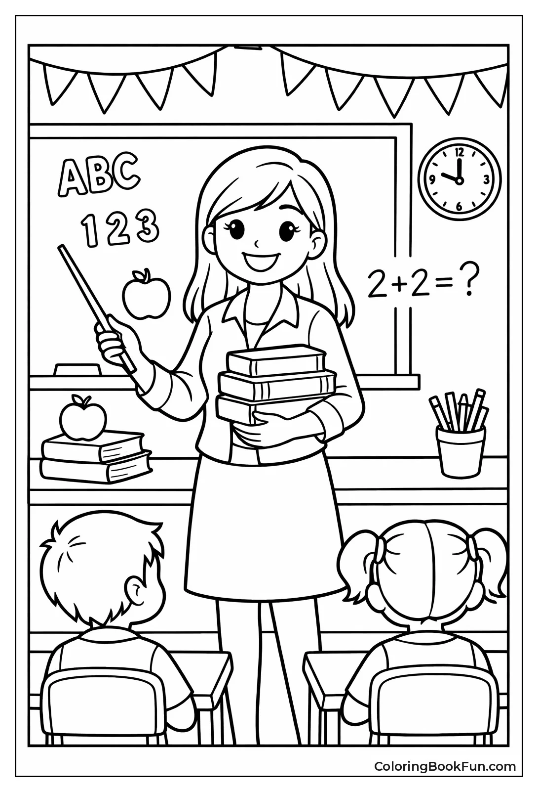 Young Teacher Holding Books Pointer