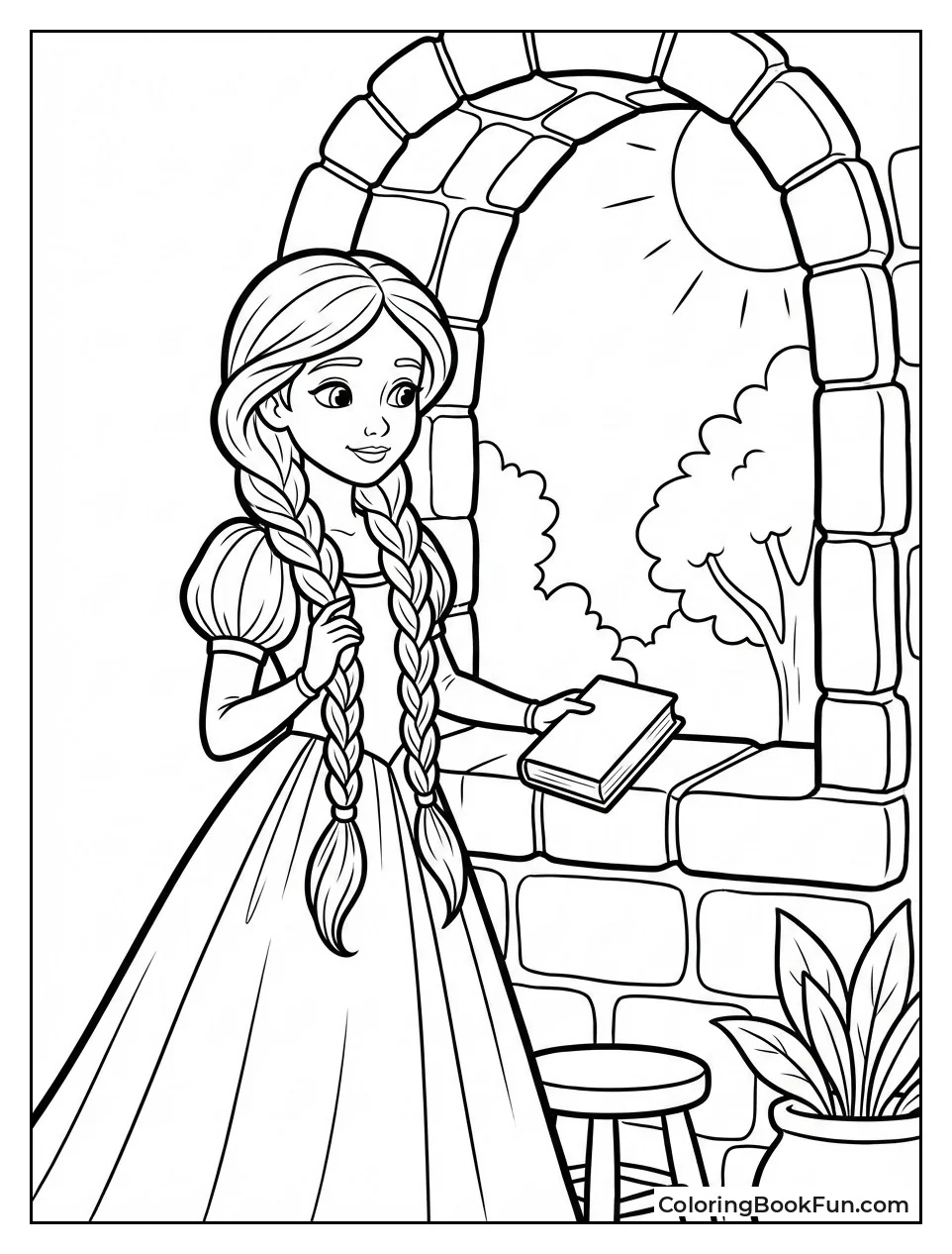 Young Rapunzel Braids her Hair