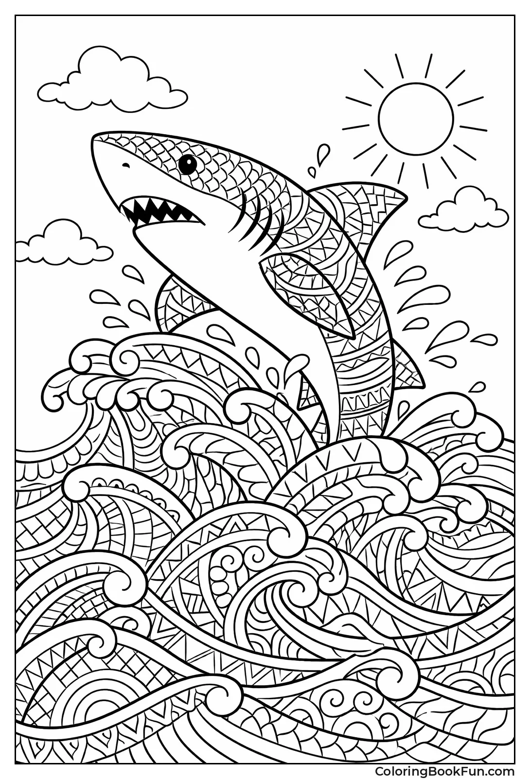 Doodled Shark Leaping Waves