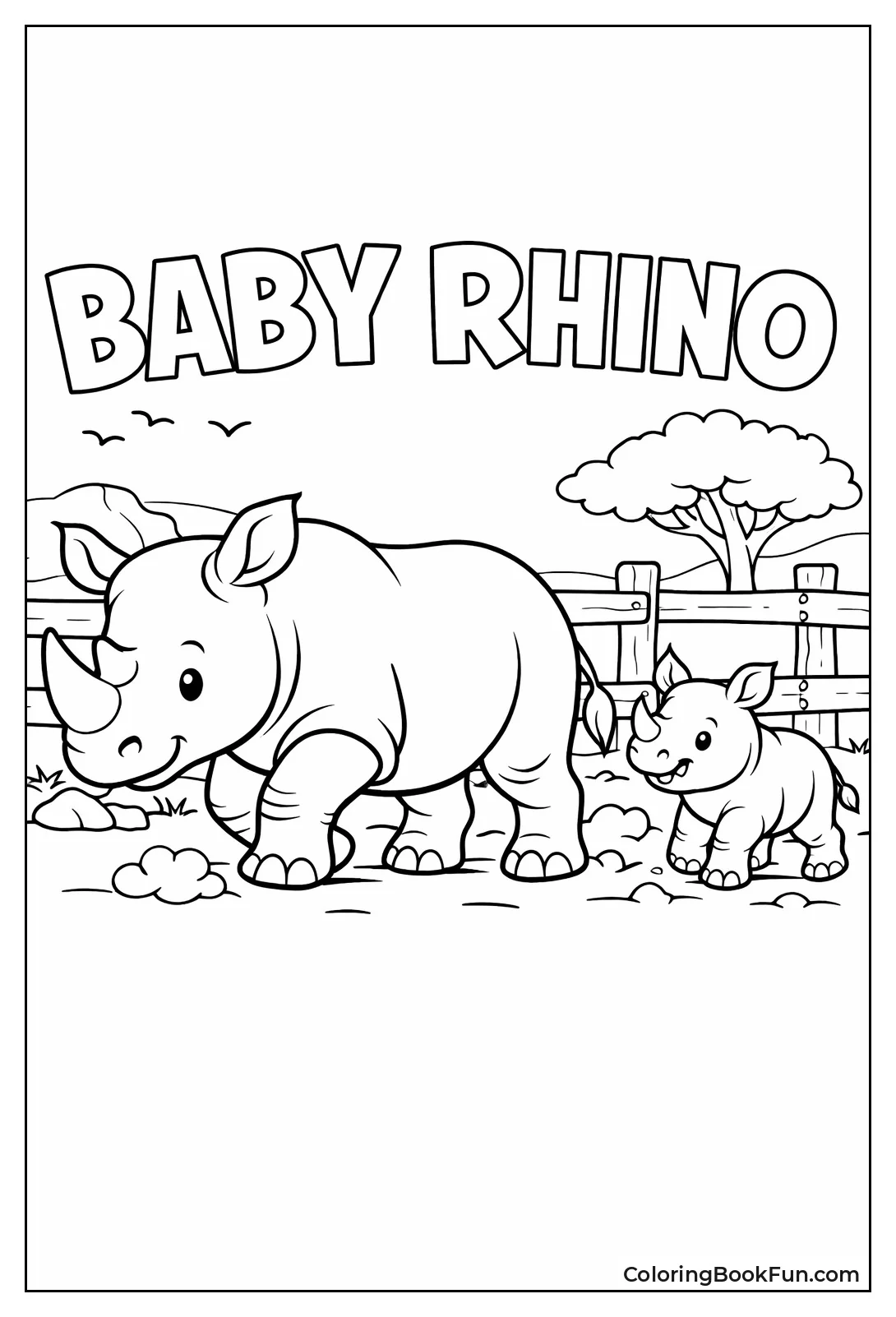 Baby Rhino Follows Mom