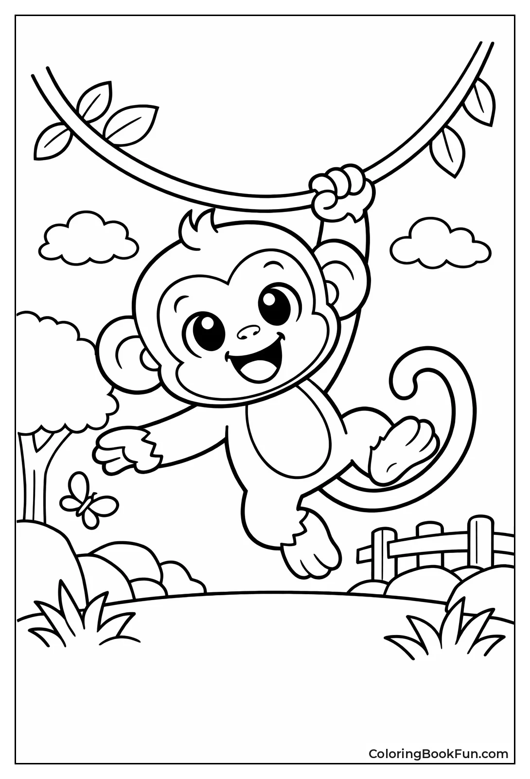 Cute Monkey Swings Vine