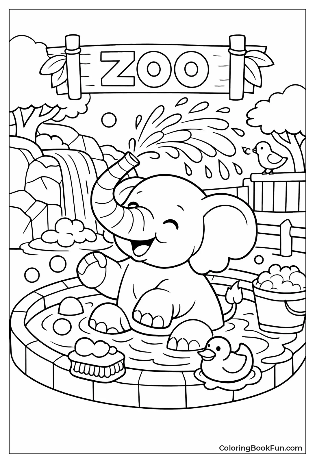 Elephant Sprays Water Trunk