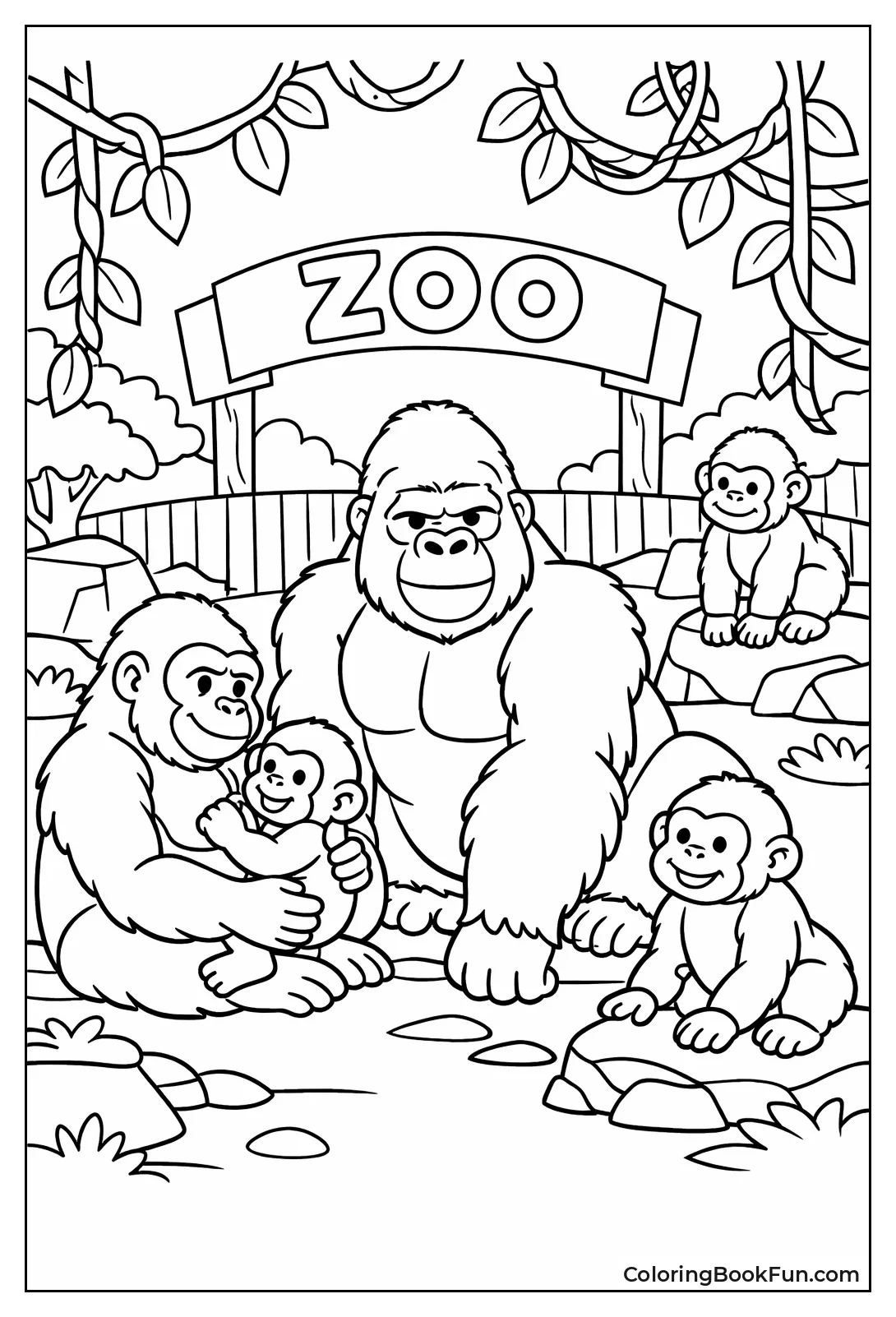 Gorilla Family in Trees