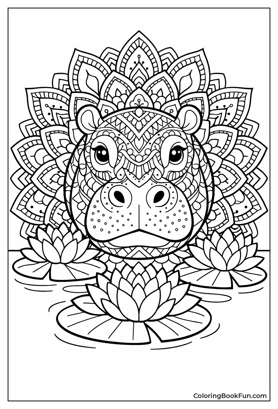 Hippo Mandala with Lilies