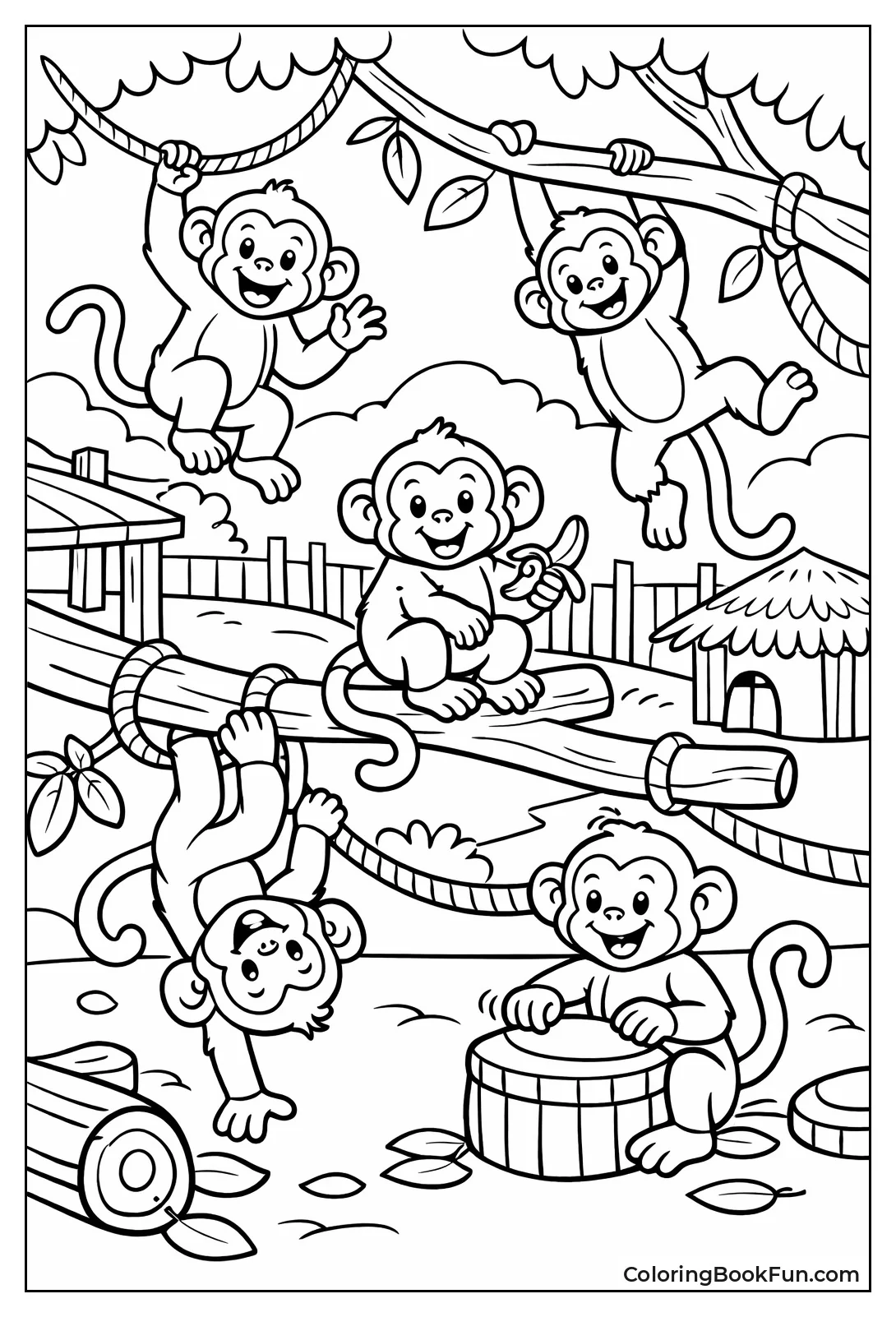 Monkeys Swing on Branches