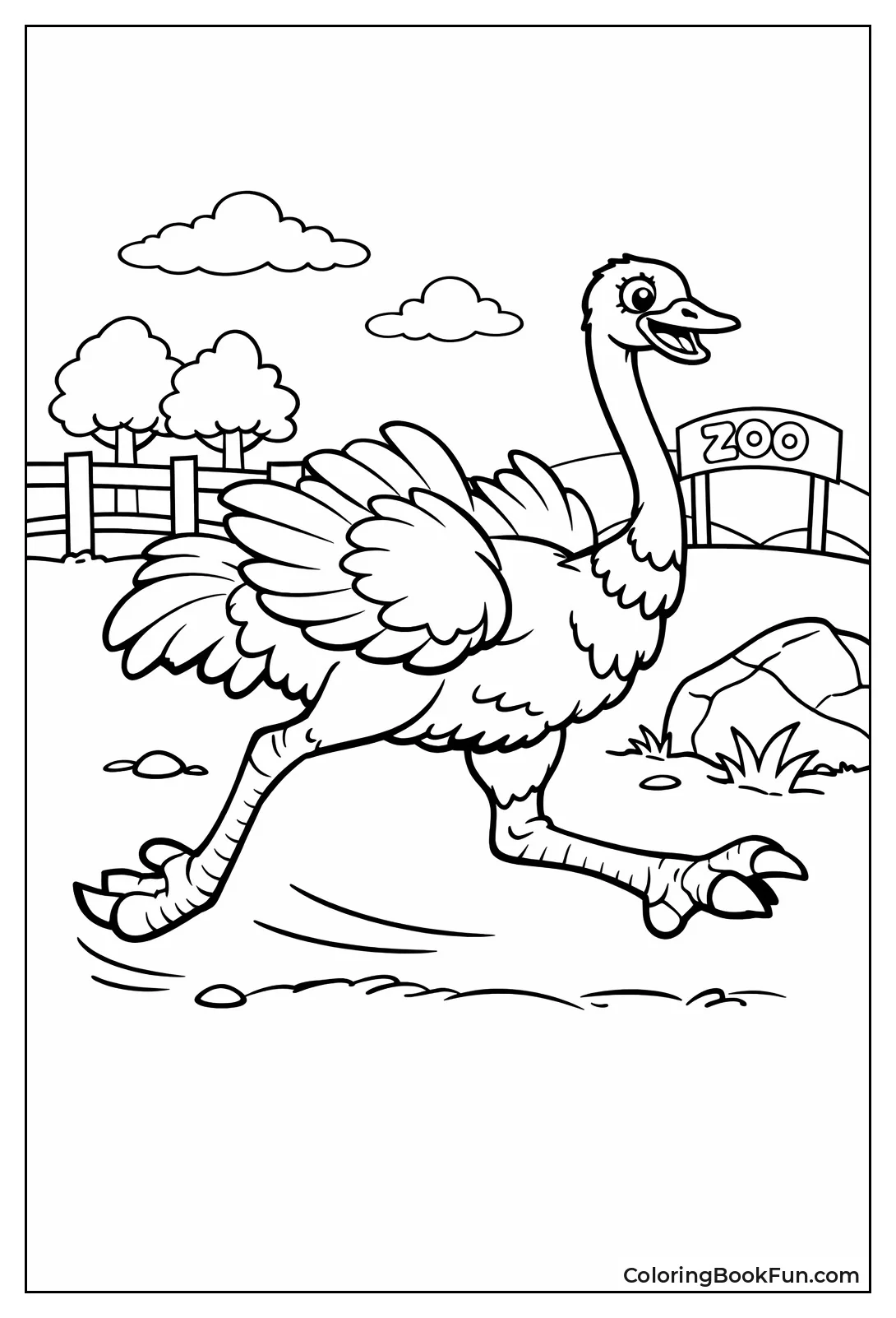 Ostrich Runs Legs Spread