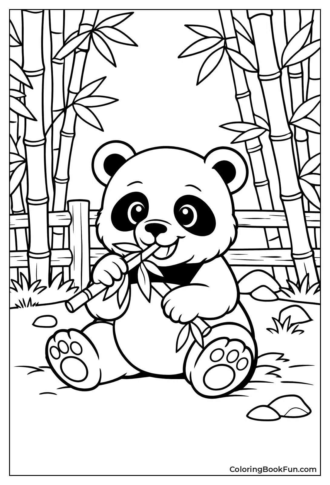 Panda Munches Bamboo Stalks