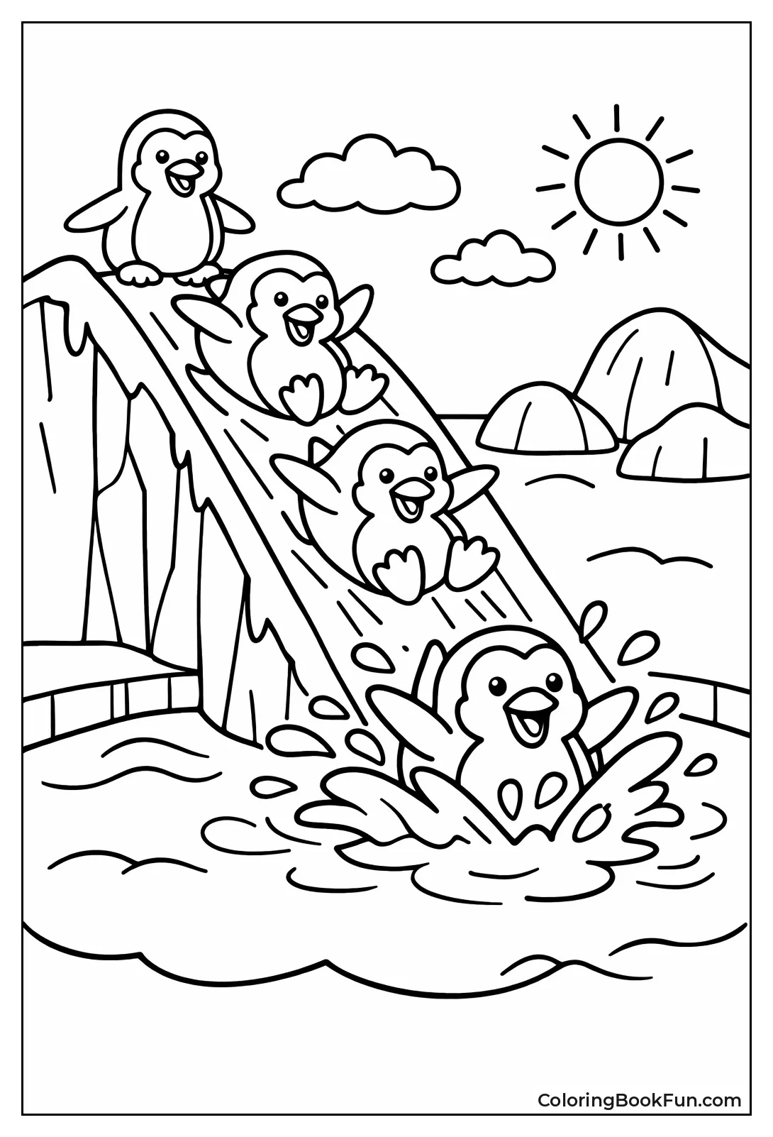 Penguins Slide Ice Ramp