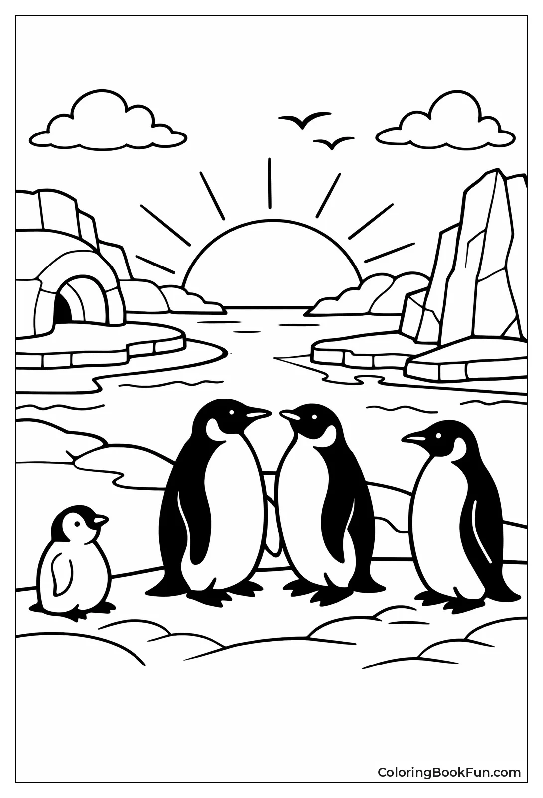 Penguins Silhouette at Sunset