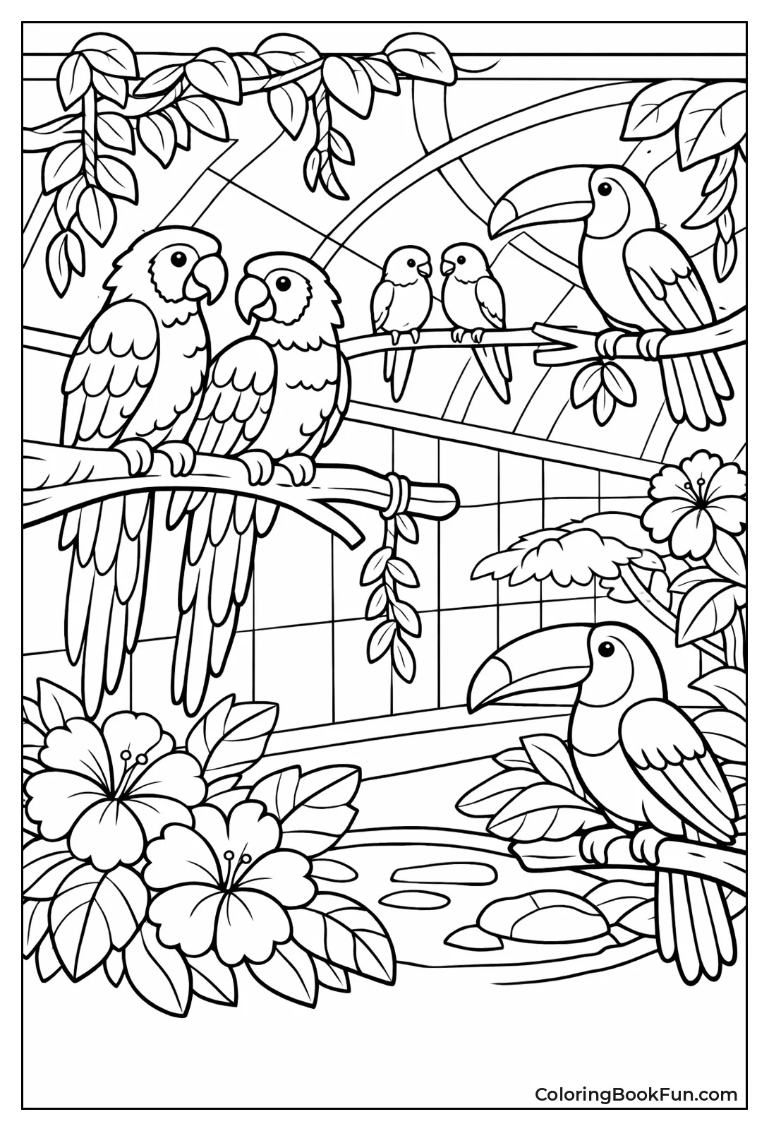 Birds Perch in Aviary