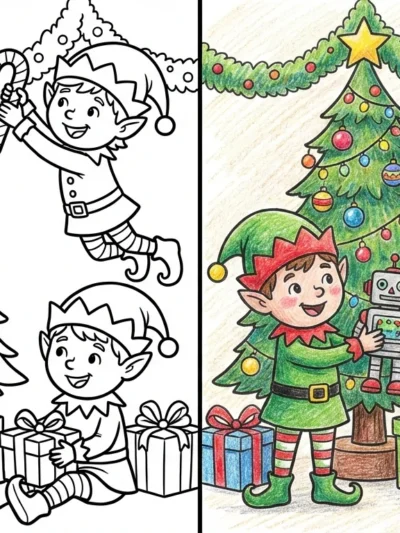 Christmas Elves coloring pages