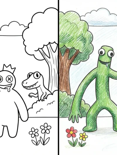 Green Rainbow Friends coloring pages