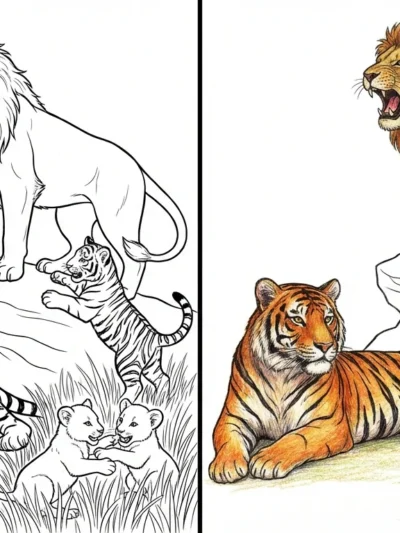 Lion And Tiger coloring pages