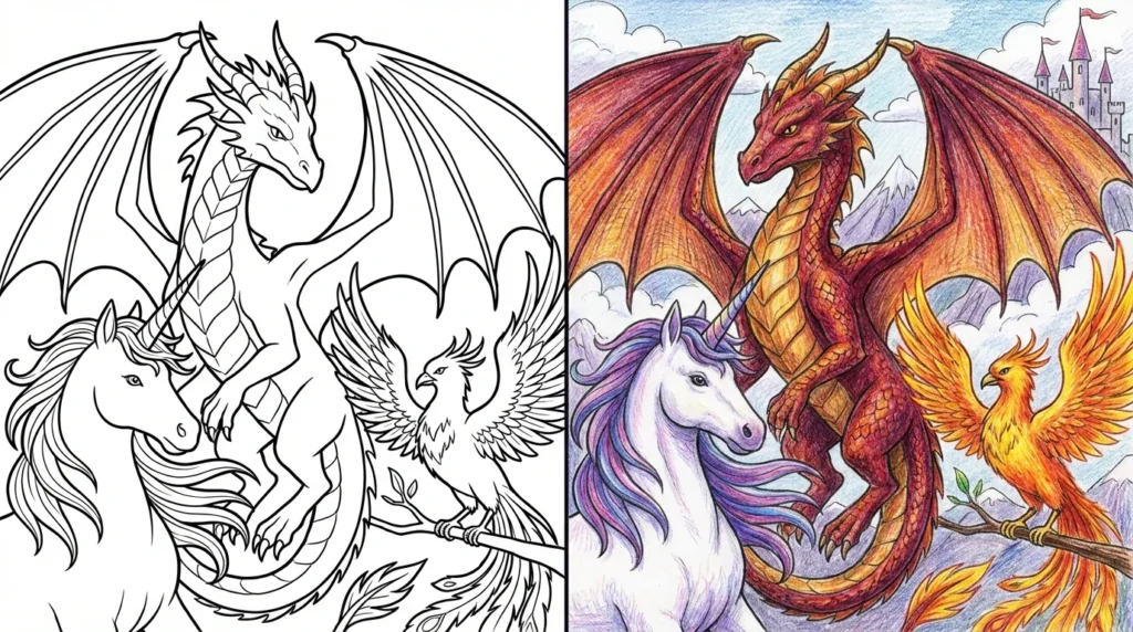 50 Mythical Creatures Coloring Pages (Free PDFs) - ColoringBookFun