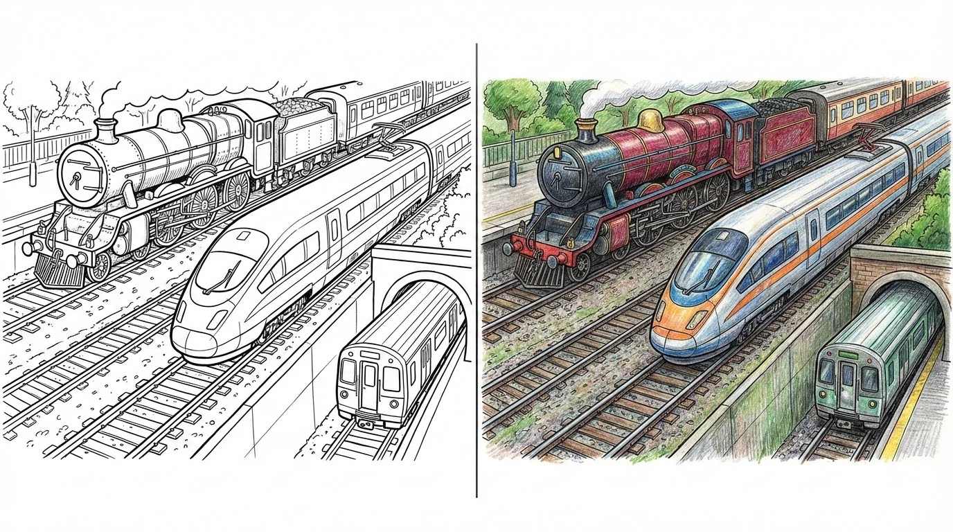 trains, railways and subways coloring pages