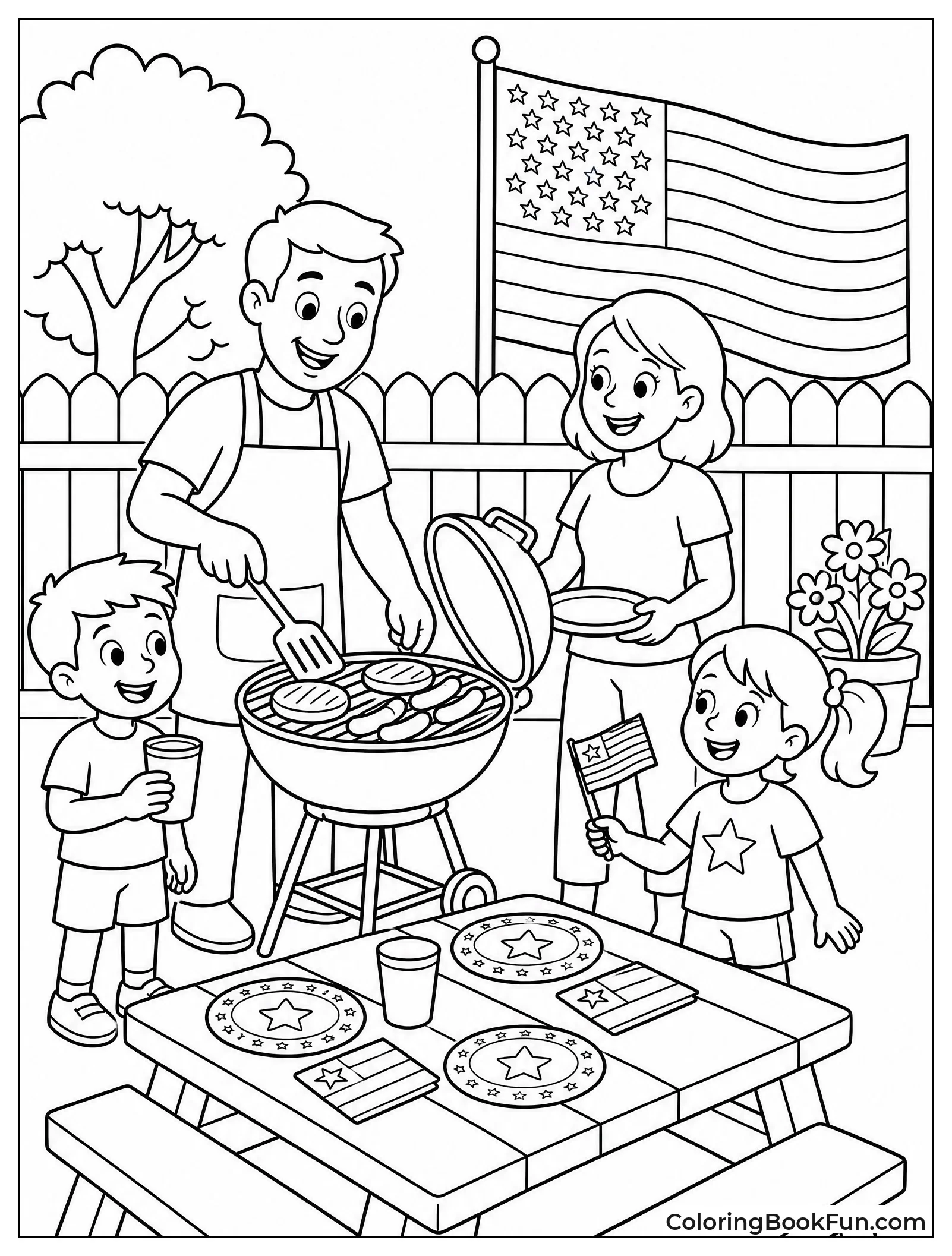 Family Grilling at Backyard Barbecue