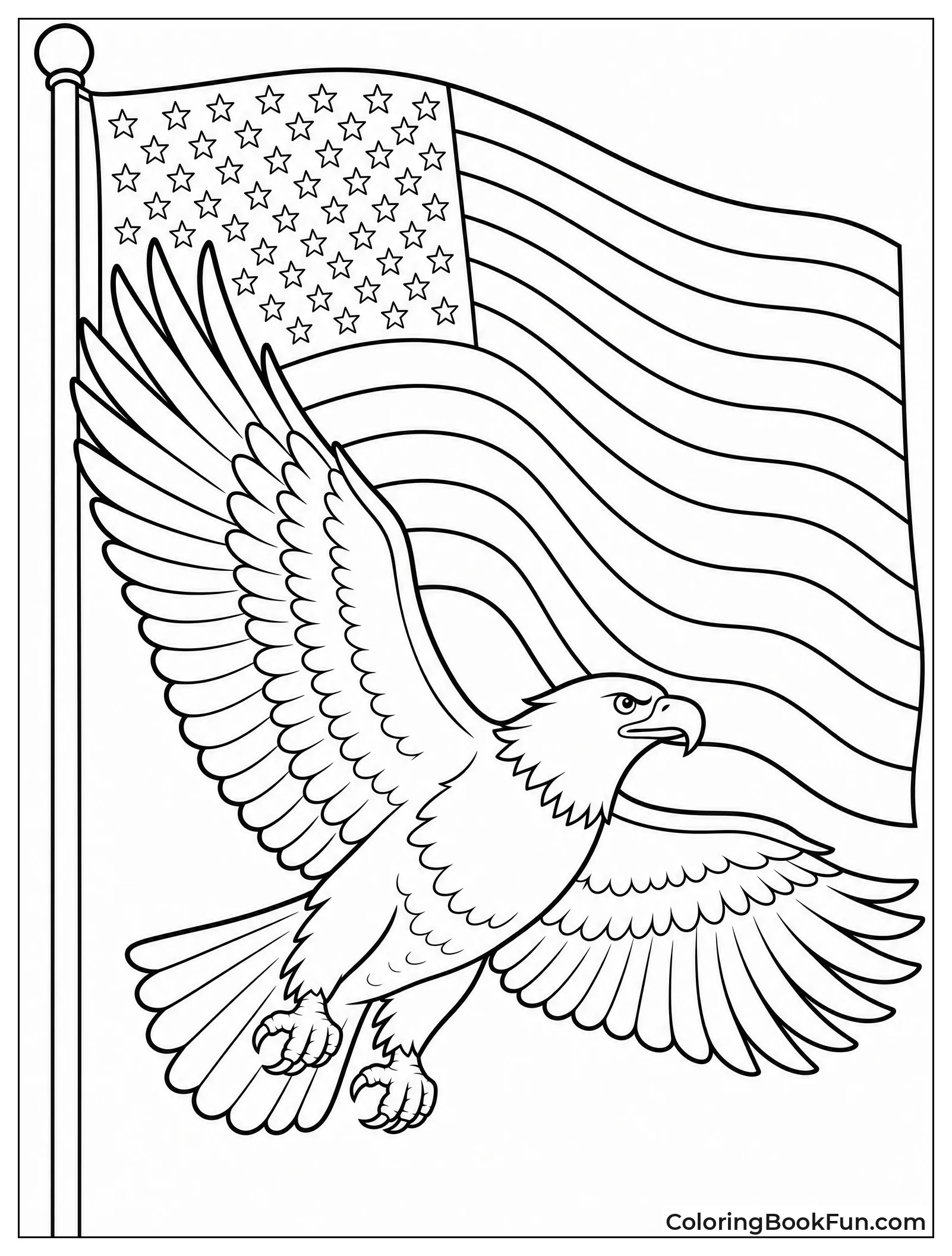 Eagle Flying by Waving Flag