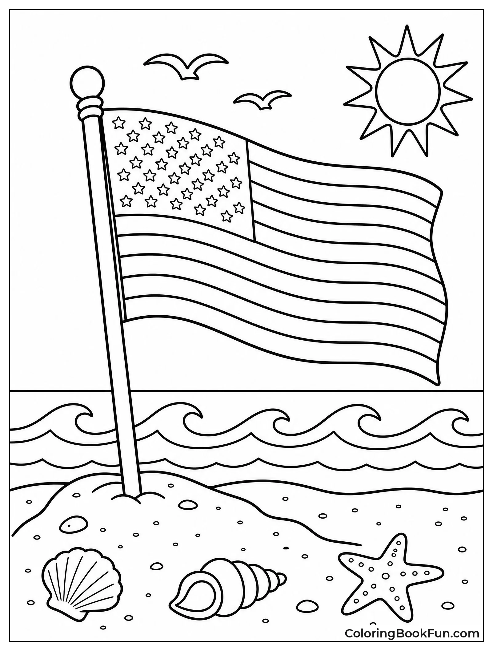 Flag Planted in Beach Sand