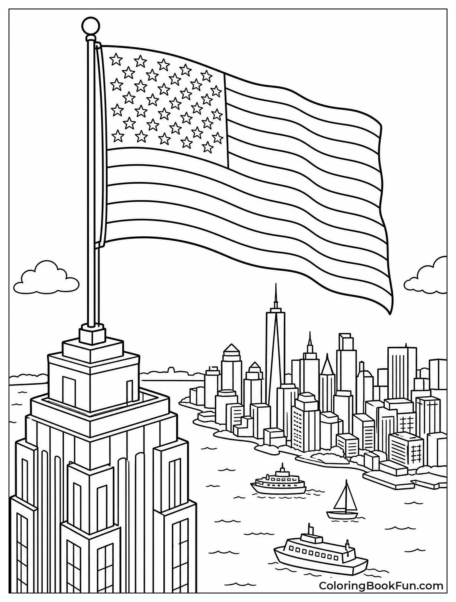 Giant Flag above City Skyline