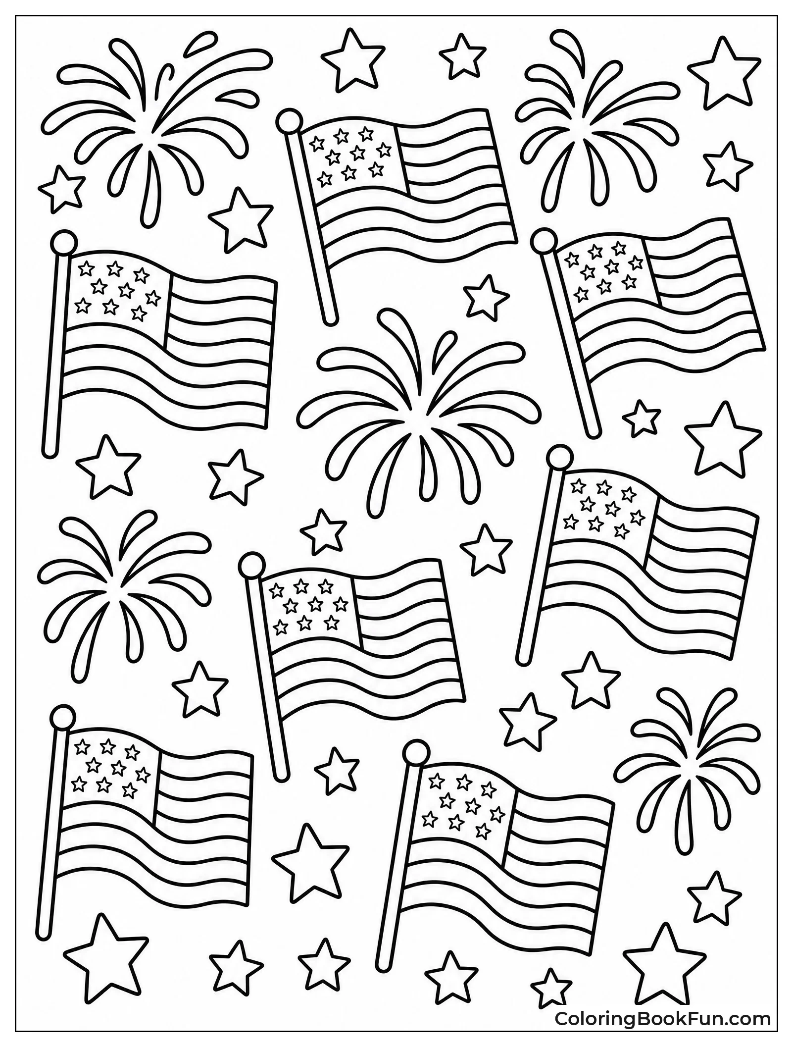 Flags Mixed with Fireworks Pattern