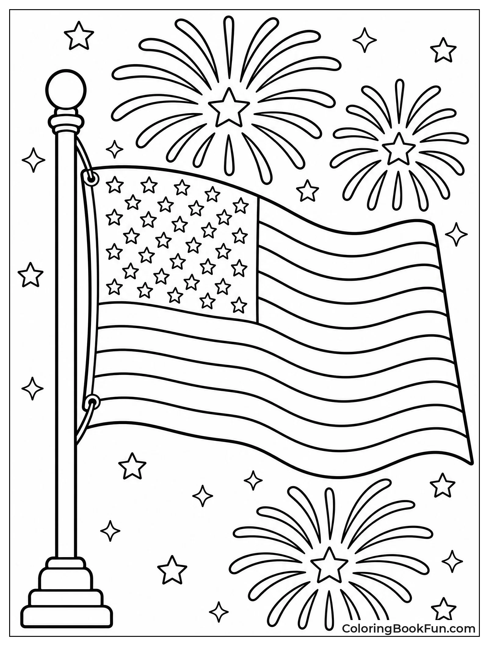 Flag against Night Fireworks Sky