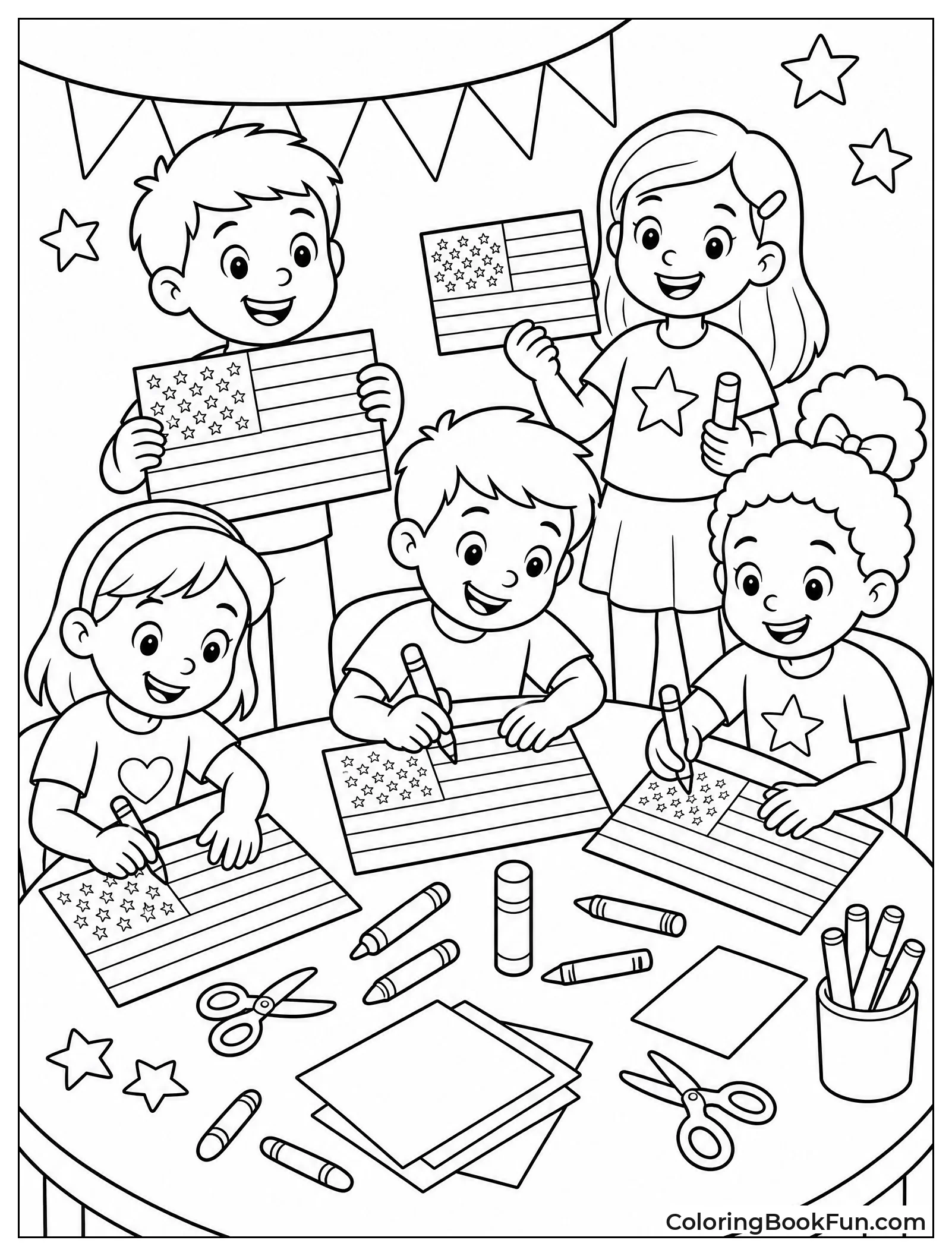 Children Coloring Paper Flags
