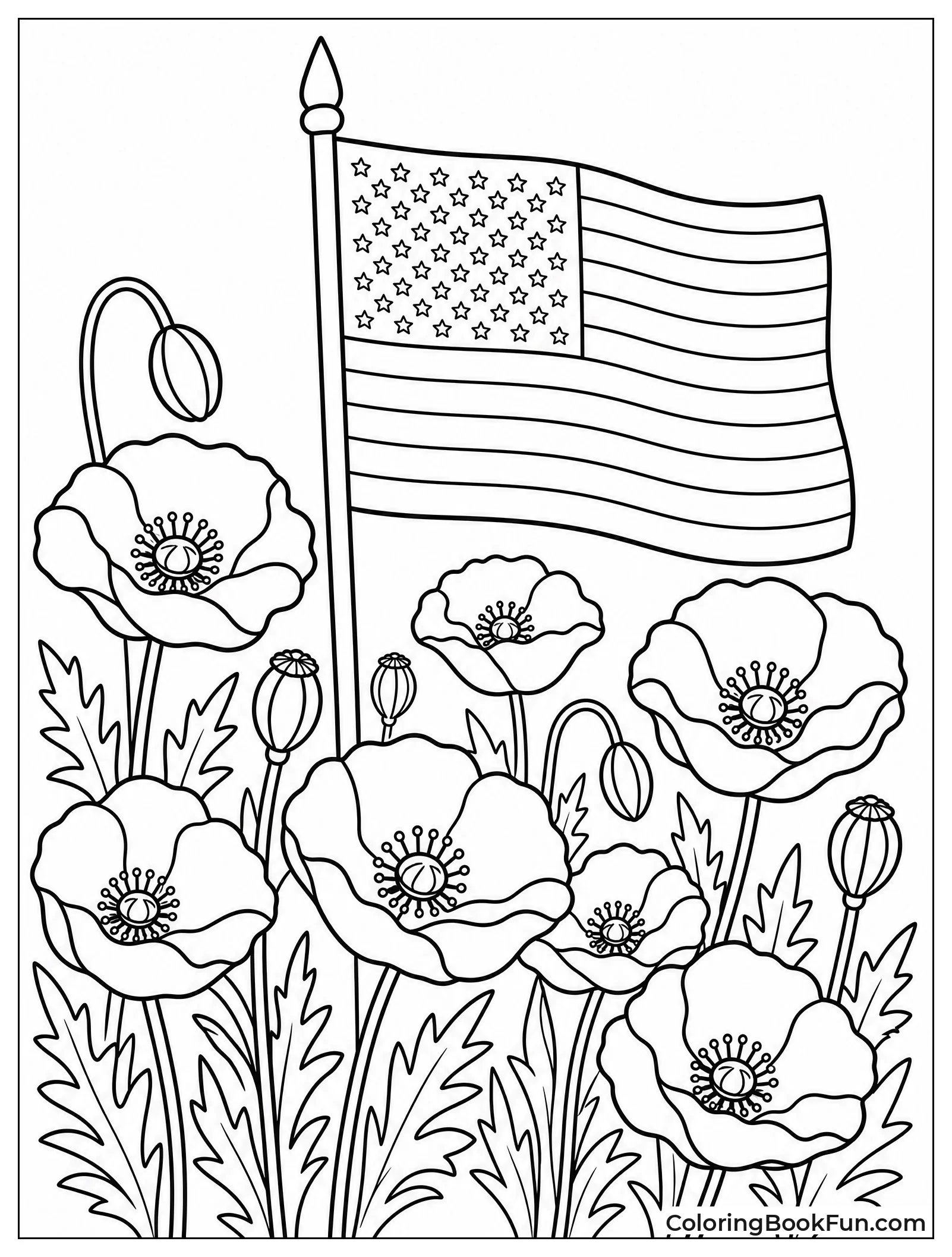 Poppies with Small American Flag