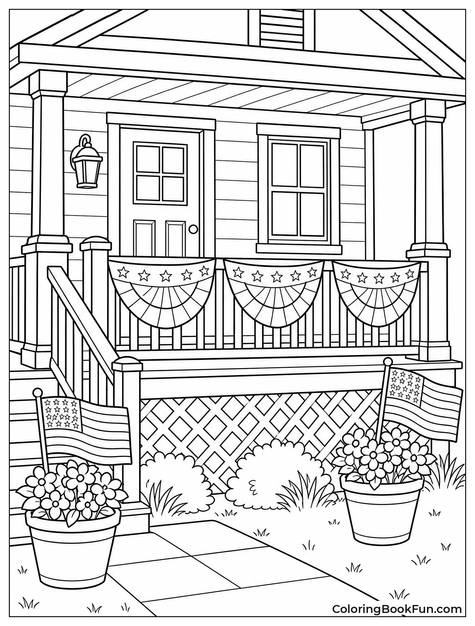 Porch with Patriotic Bunting