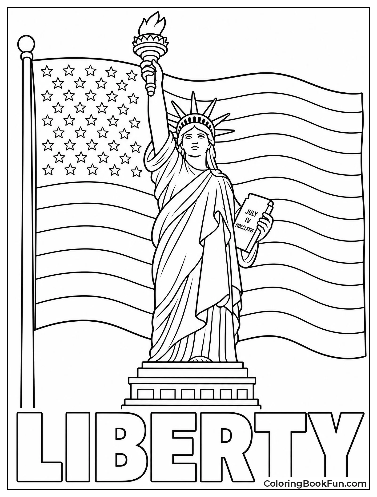 Statue with Flag in Sky