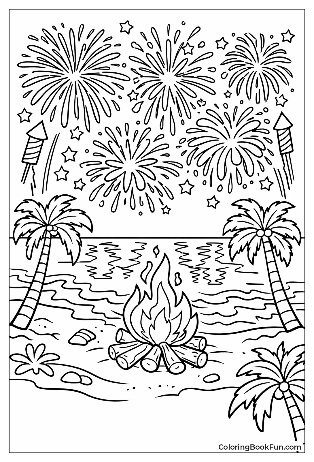 Beach Night Fireworks