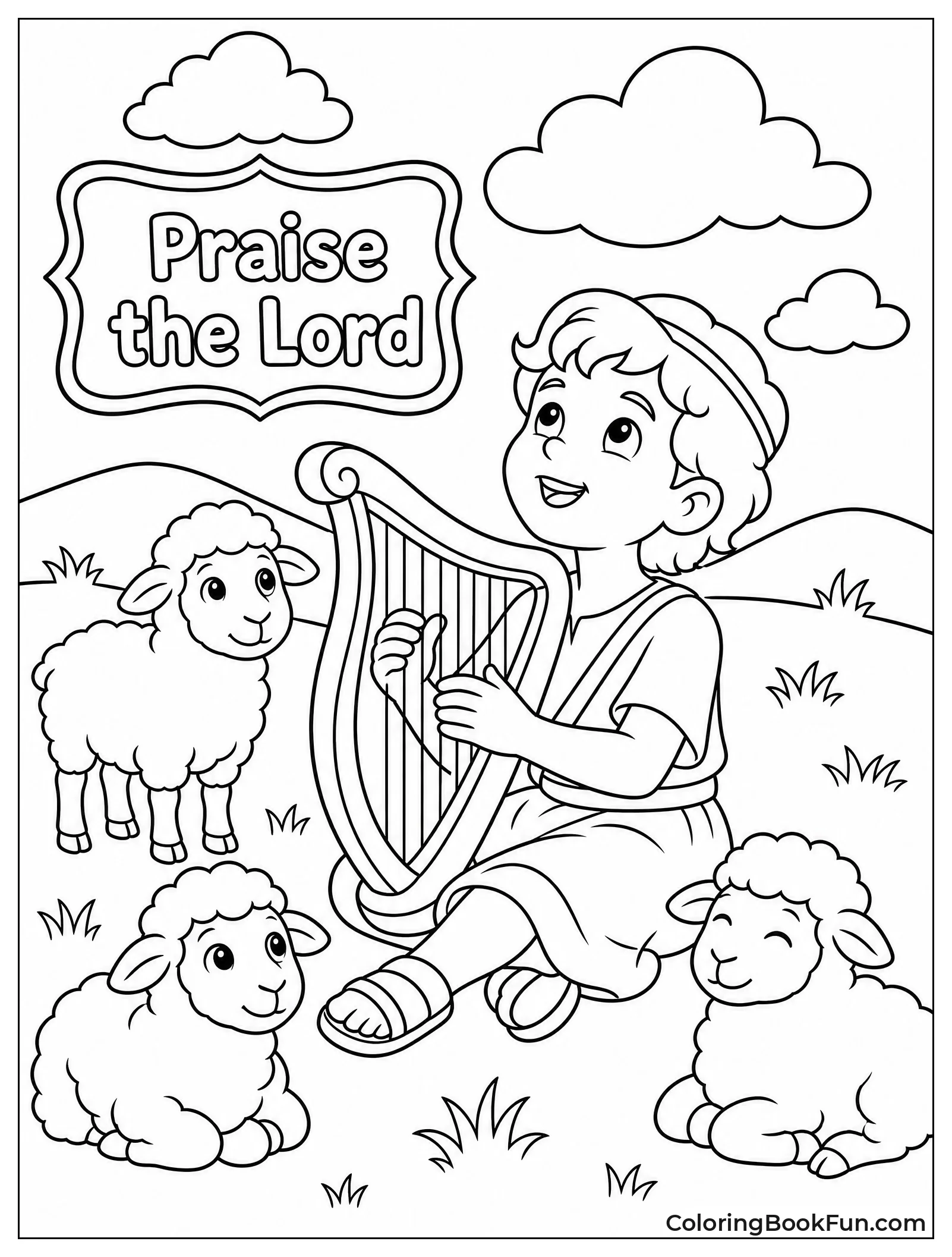 David Playing Harp Among Sheep