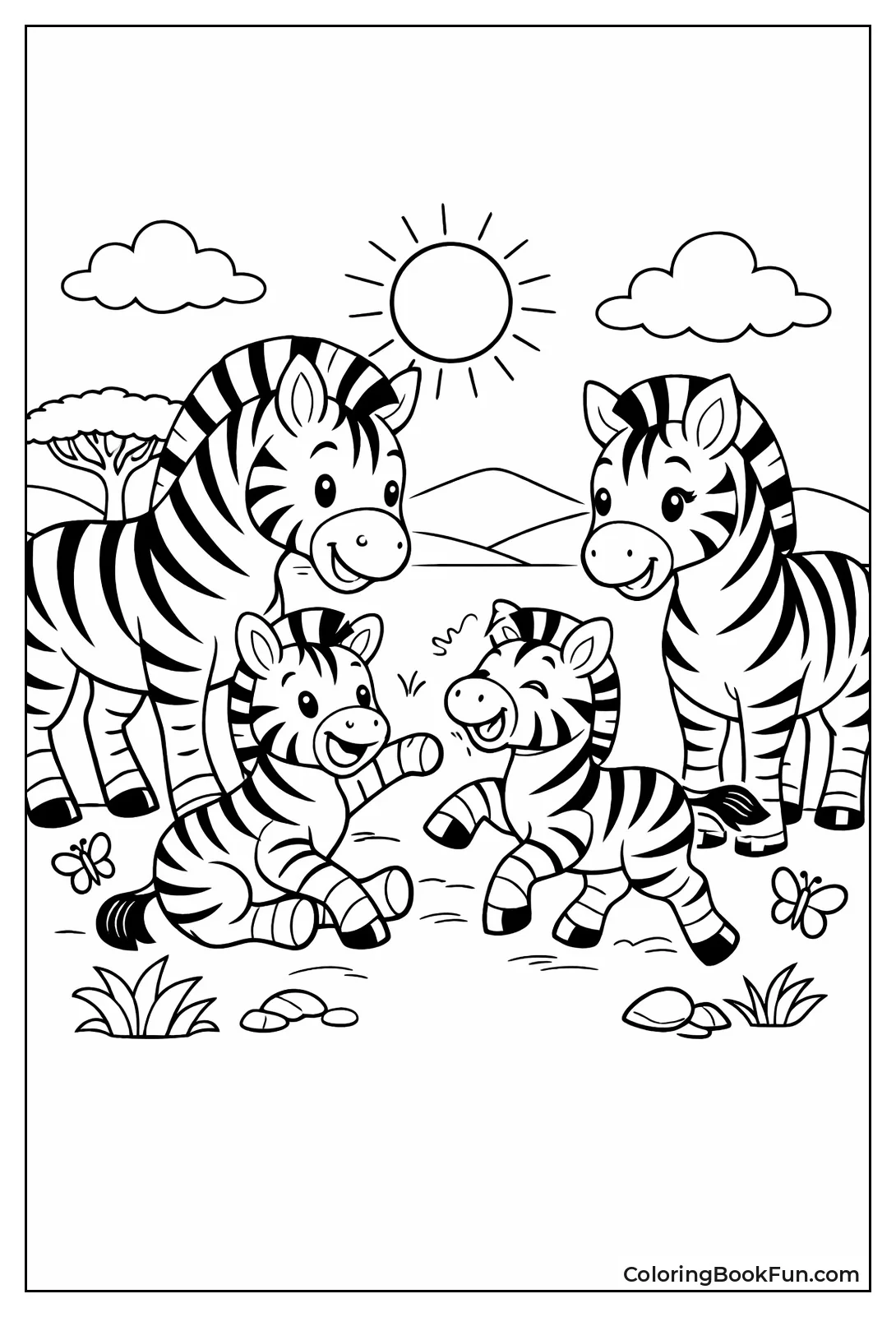 Cartoon Zebra Family