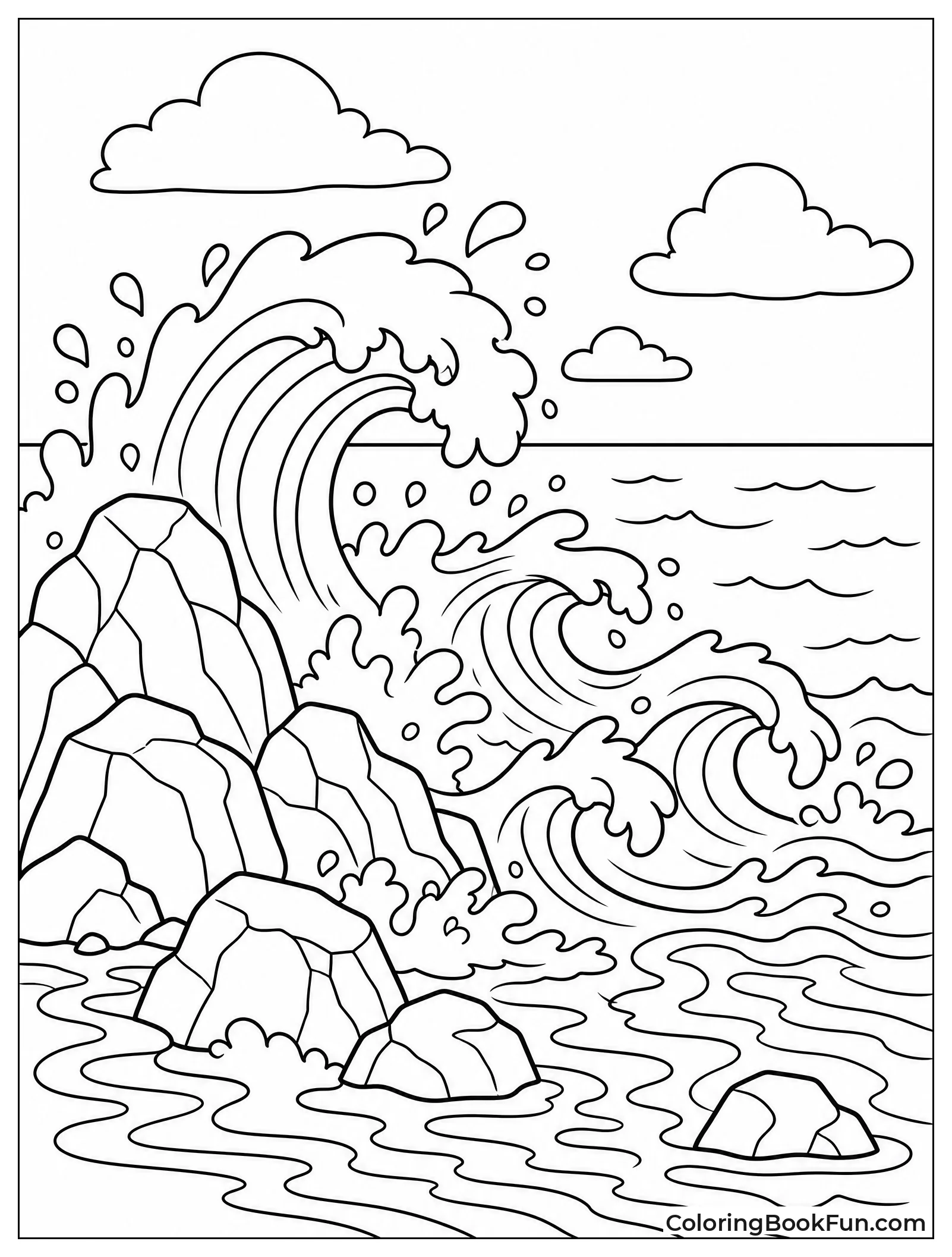 Waves Crash on Rocky Shore