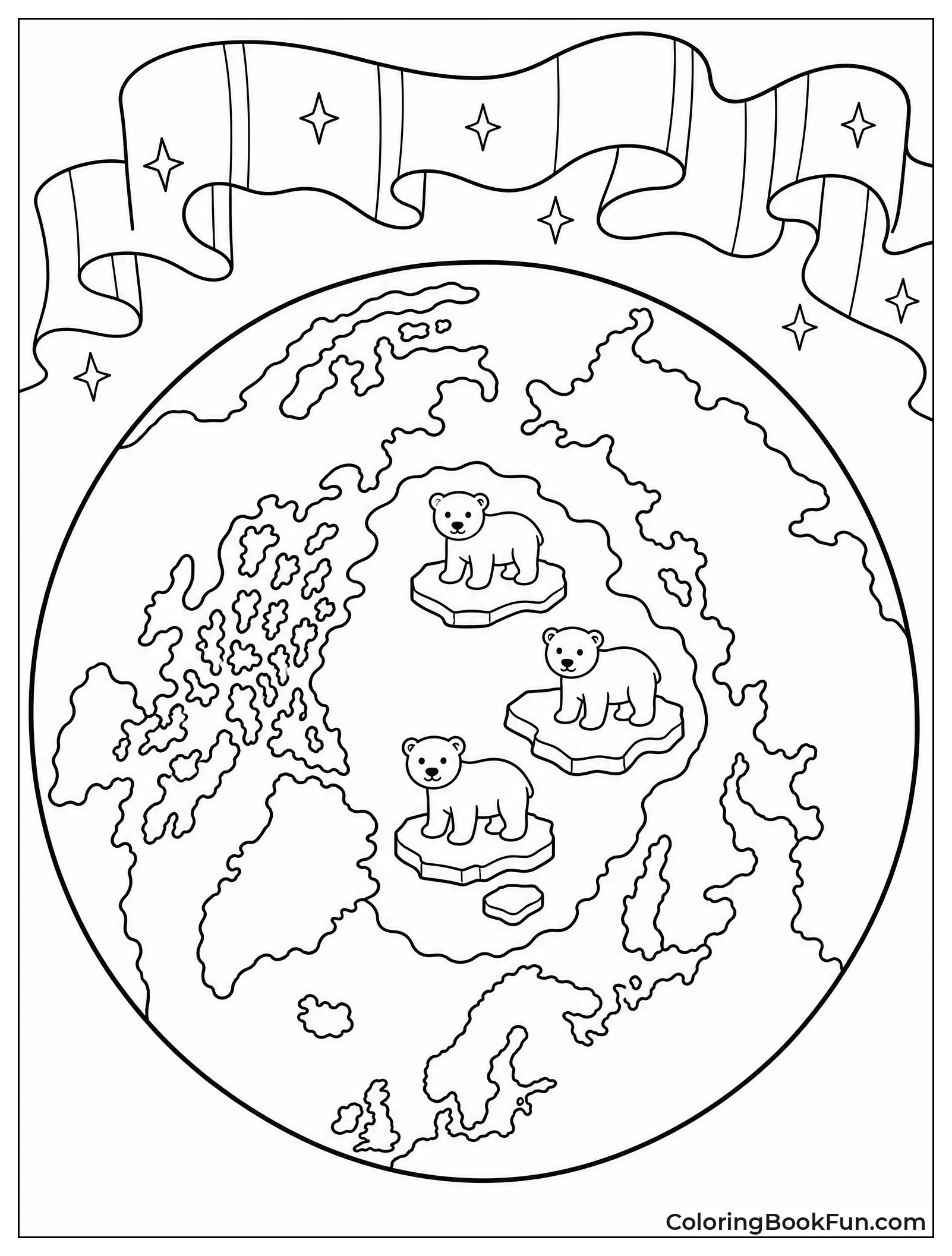 North Pole with Aurora and Bears