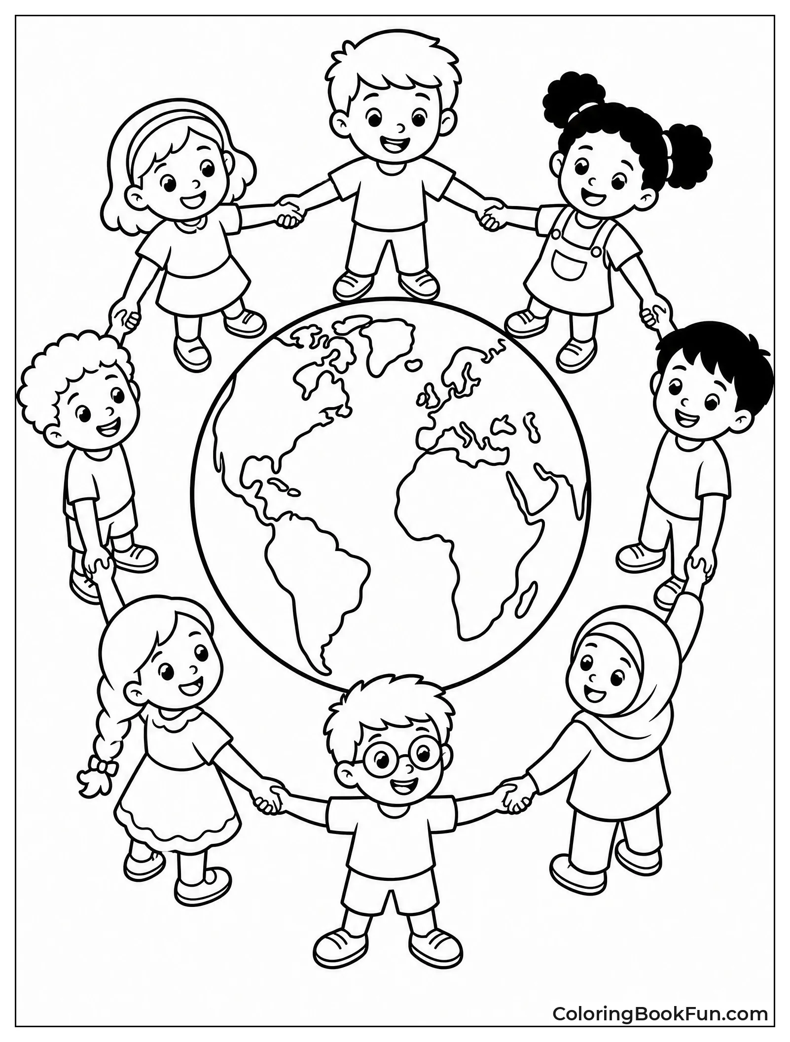 Kids Holding Hands Around Earth