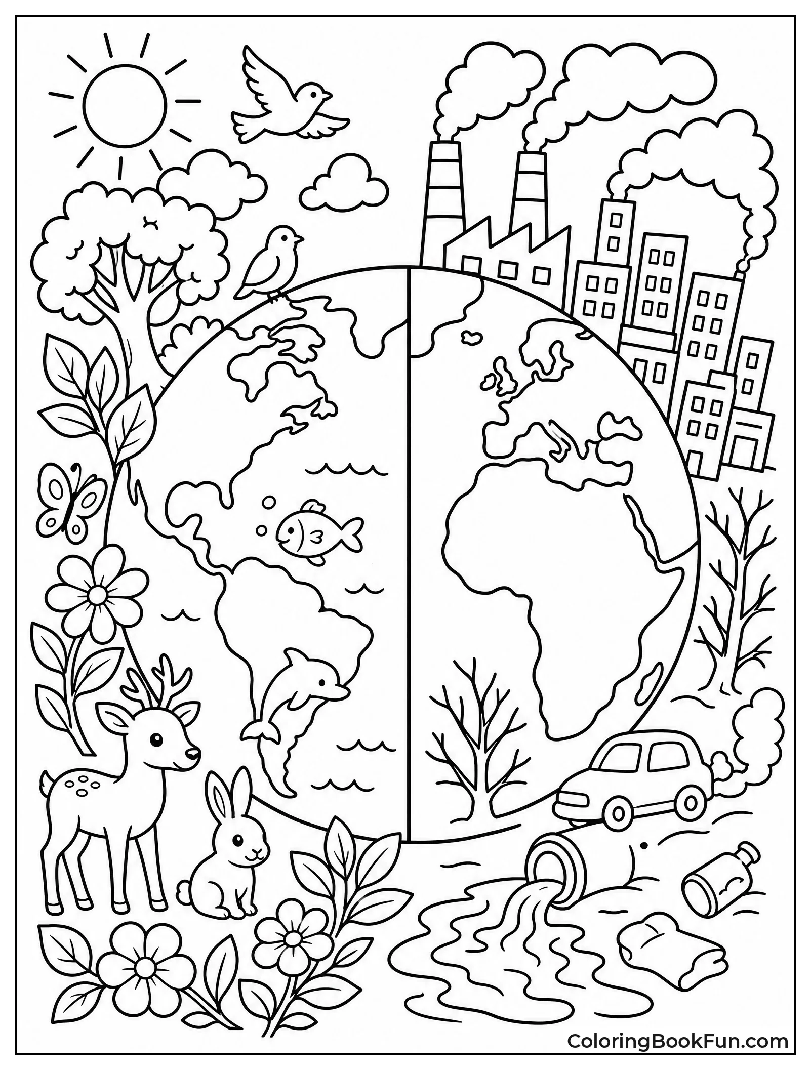 Split Earth of Green and Gray