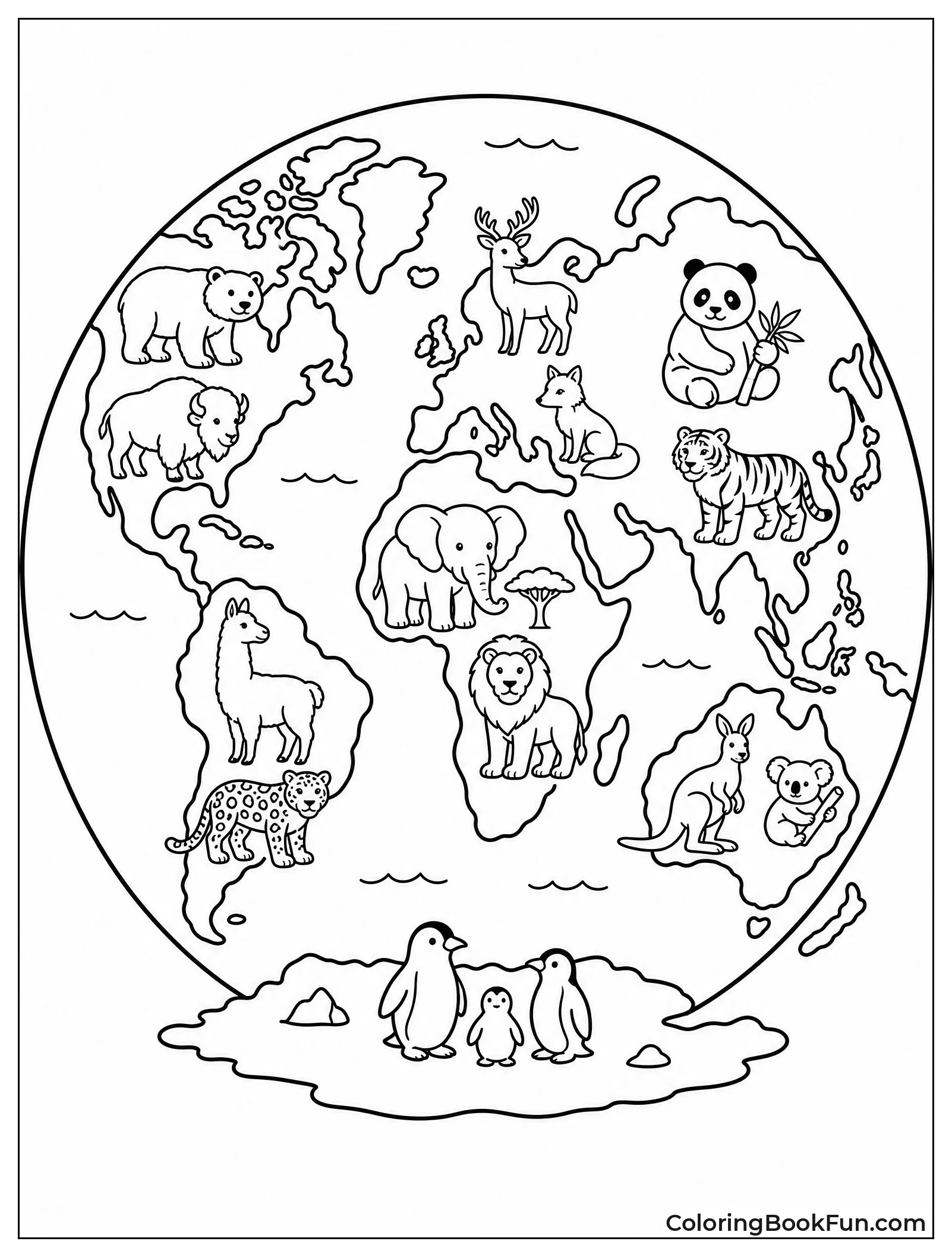 World Map Filled with Animals