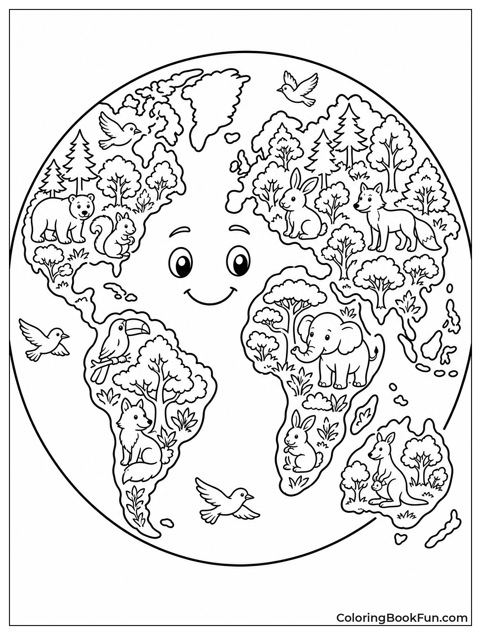 Globe Covered in Trees and Birds