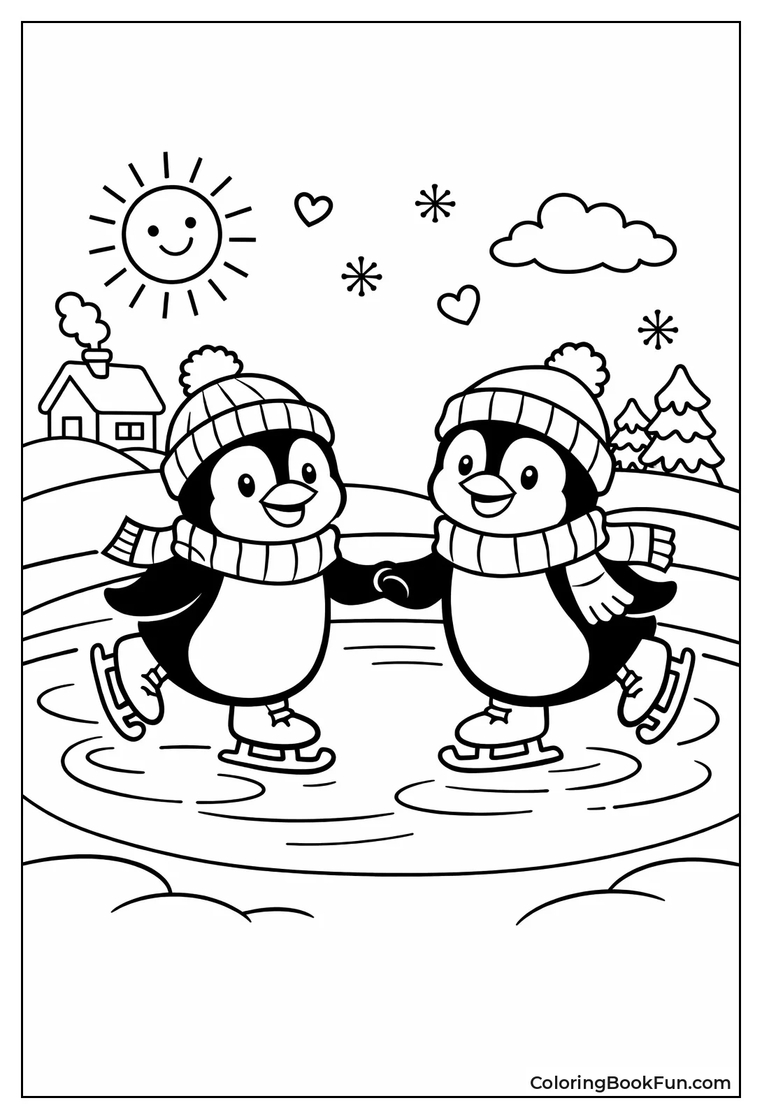 Ice Skating Penguin Couple