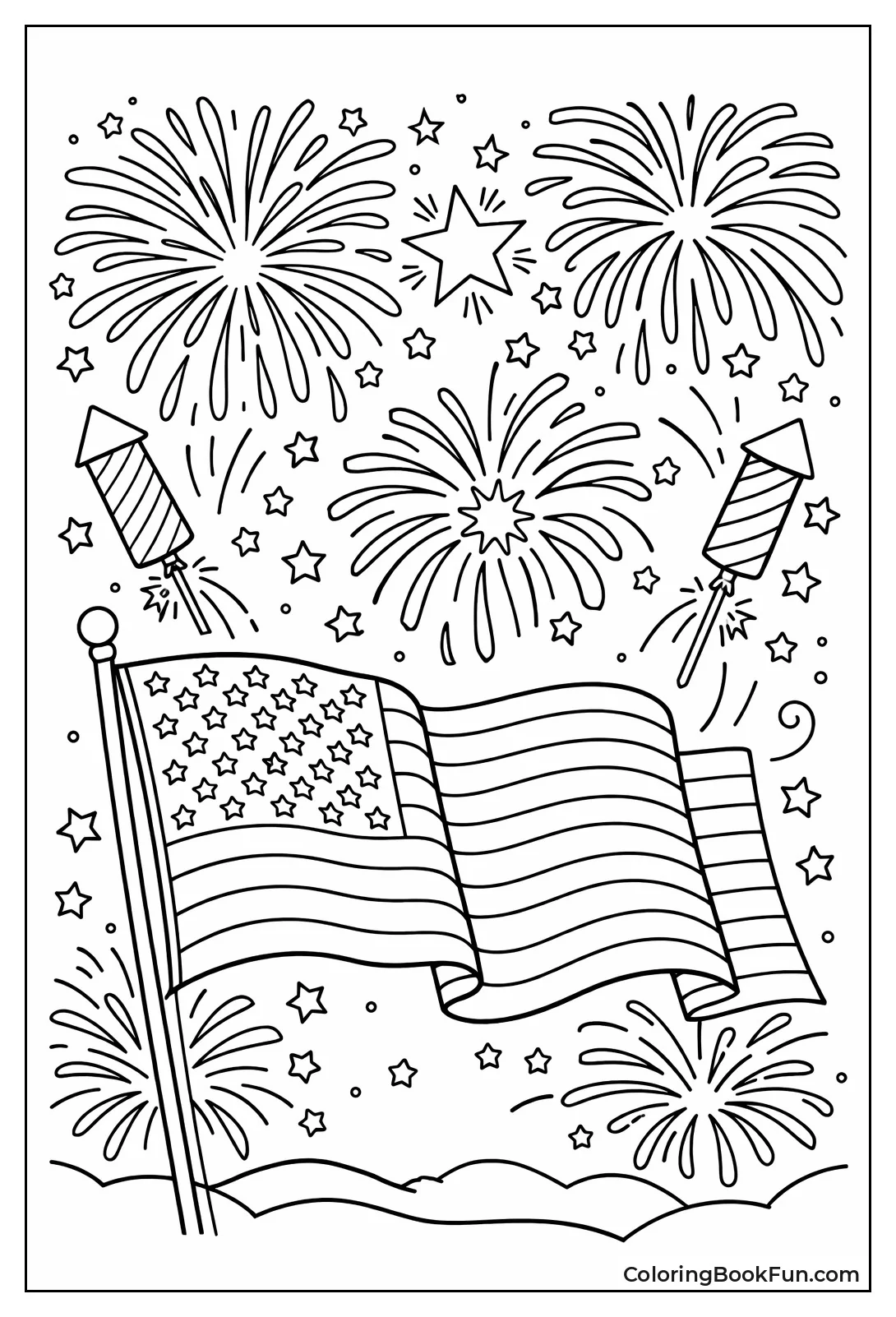 Flag and Fireworks