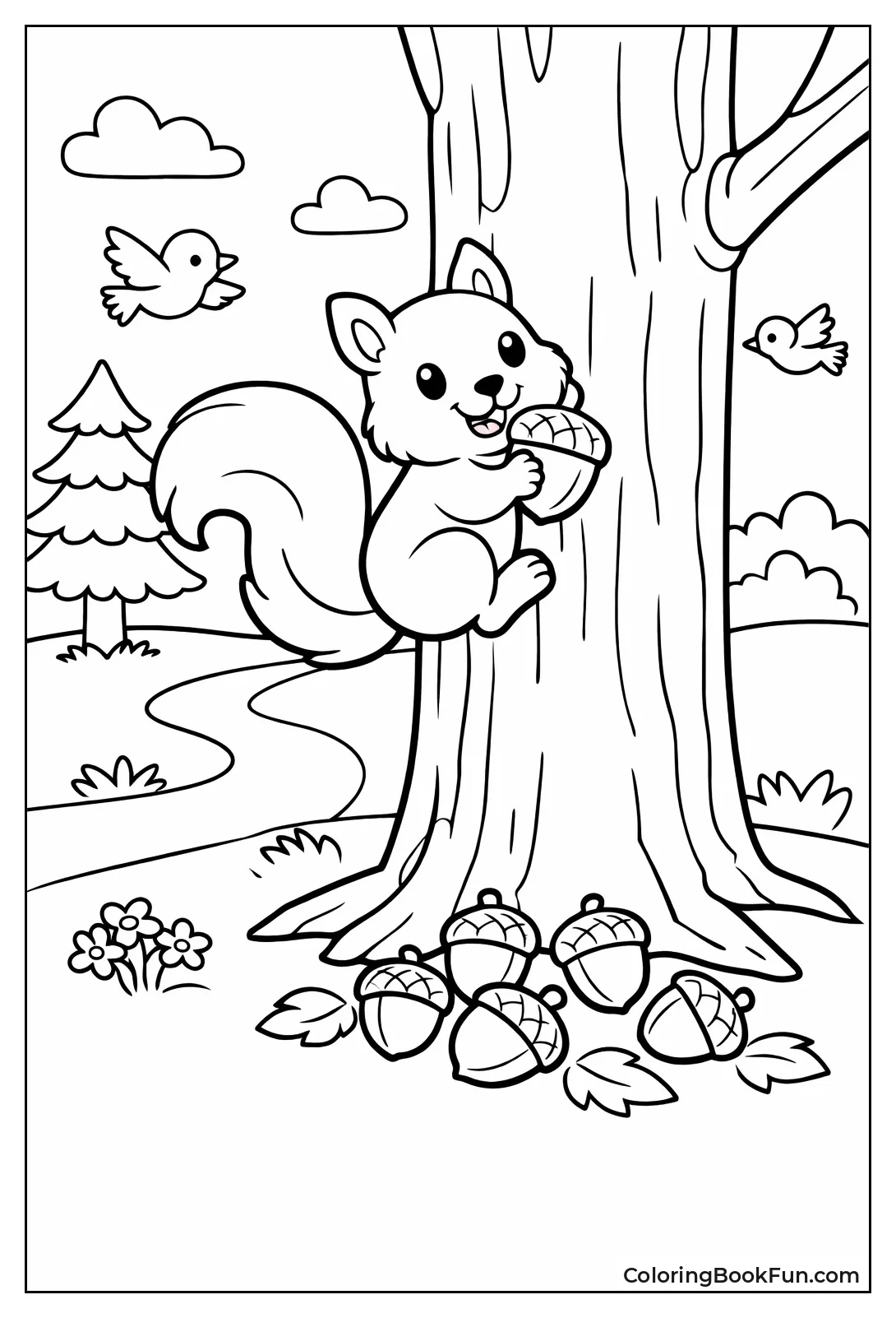 Squirrel Gathering Acorns