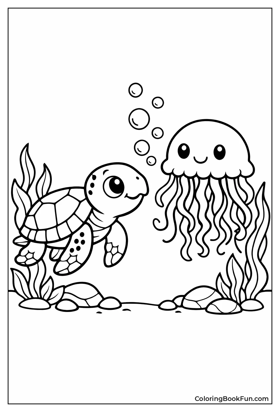 Jellyfish and Sea Turtle