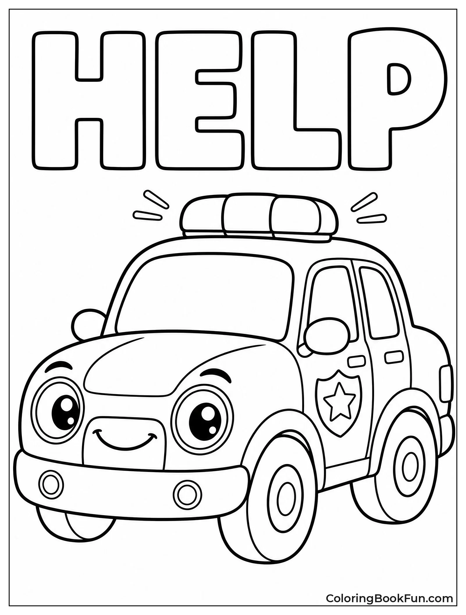 Cute Smiling Police Car with Big Eyes