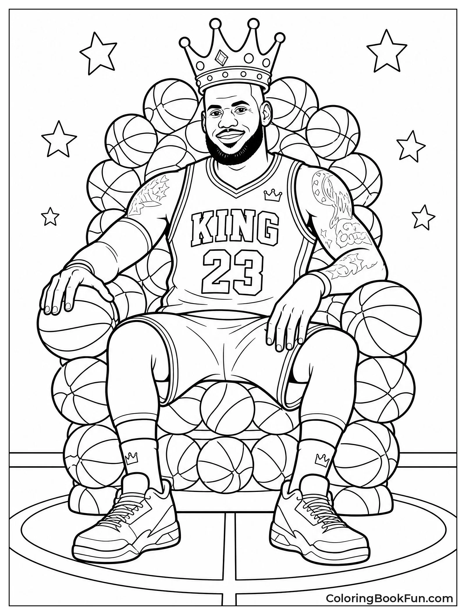 LeBron Sitting on a Basketball Throne
