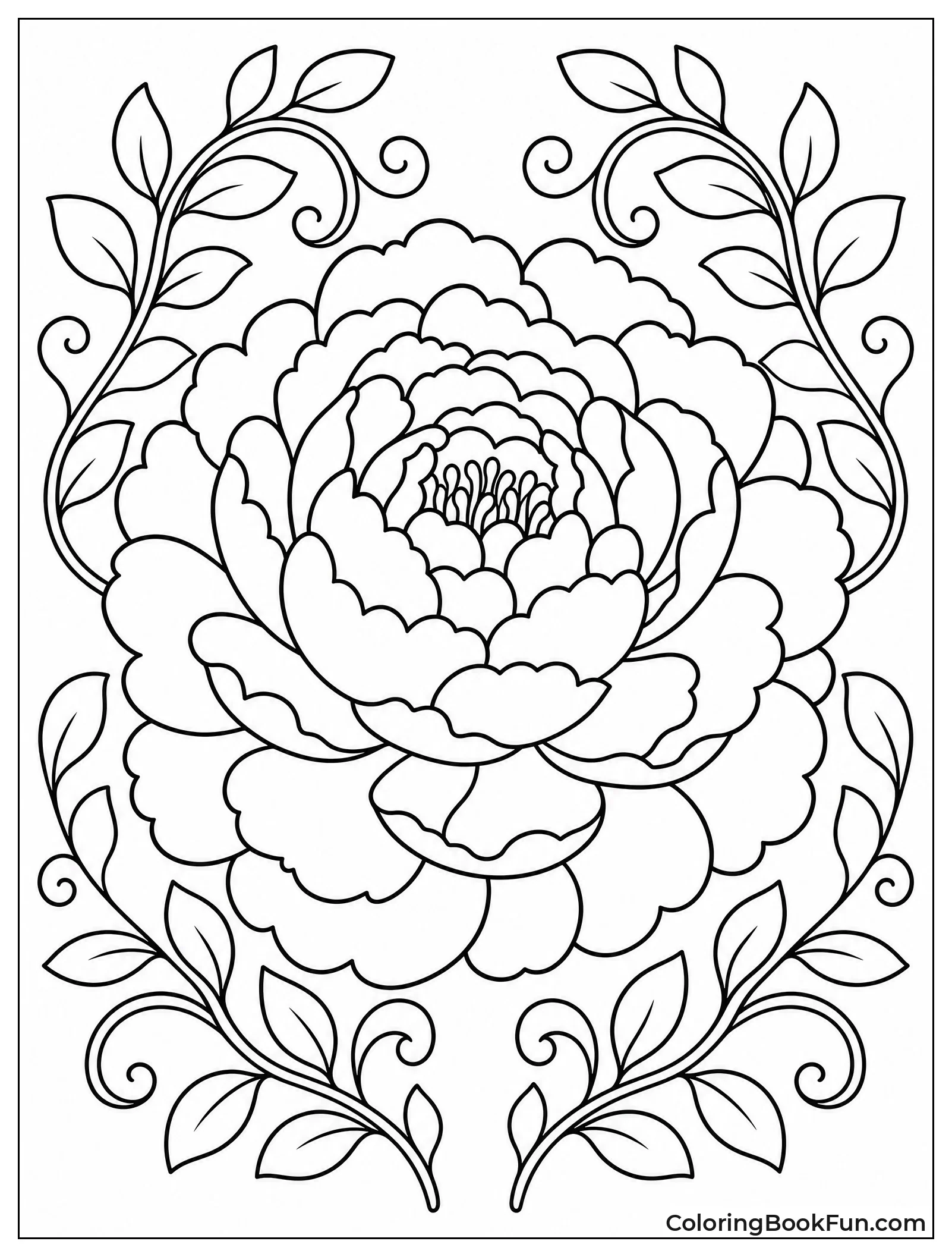 Peony Blooming into Leafy Vines