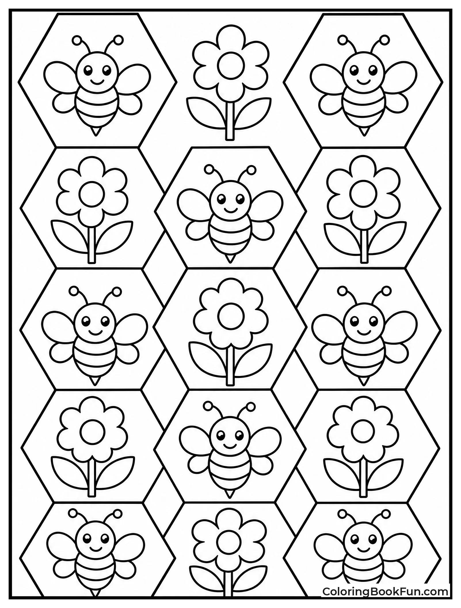 Hexagons Holding Flowers and Bees